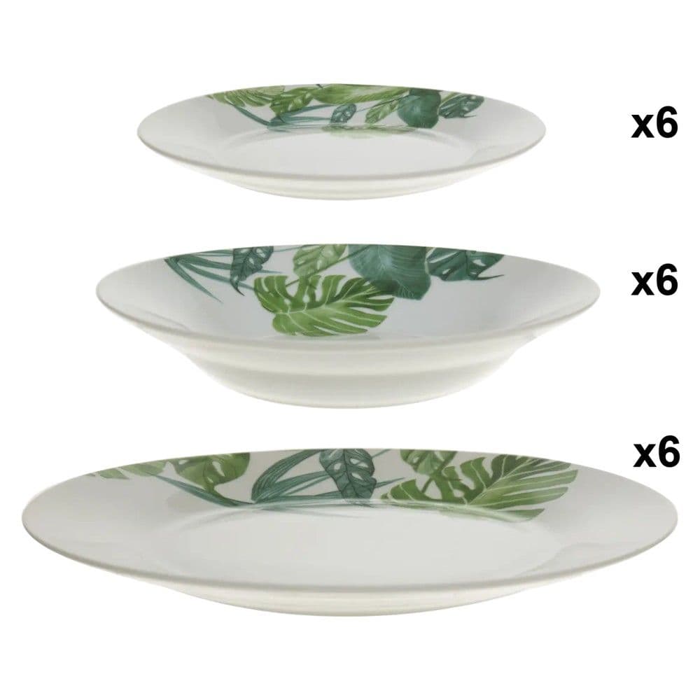 Set pjata Tropica (Pk 18), porcelan, e bardhë dizajn gjethe, Dia.19/Dia.20/Dia.27 cm