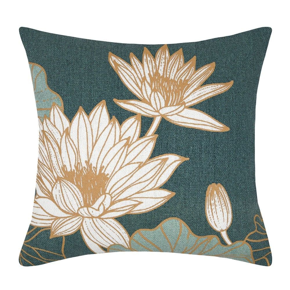 Jastëk dekorues Sawan, 100% pambuk, blu me motive florale, 40x40 cm