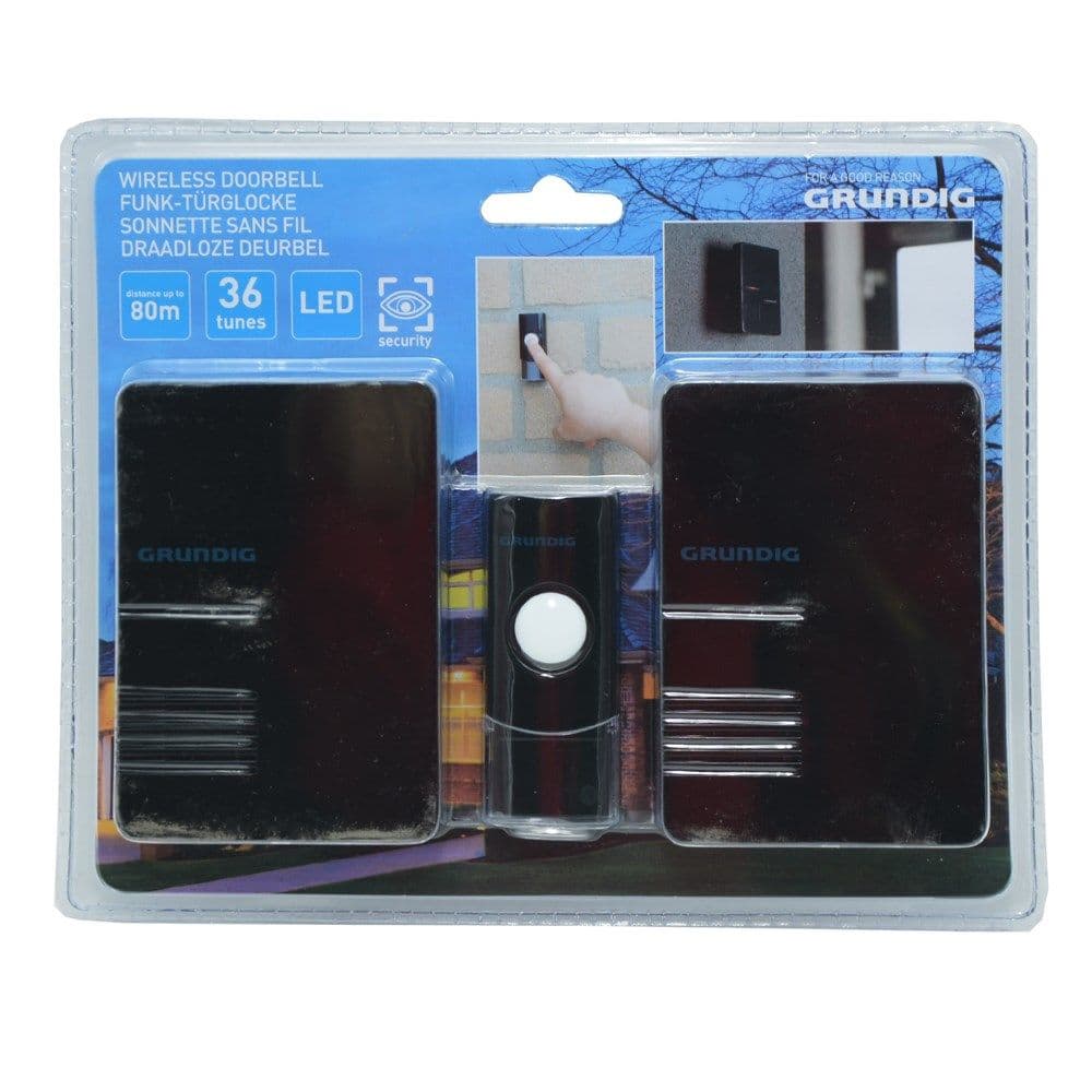 Zile dere Wireless, me 2 marrës dhe 1 thirrës, 80m, LED, 3 programe, 11x7.5x3 cm, 2xAA, 1xCR2032, IP44
