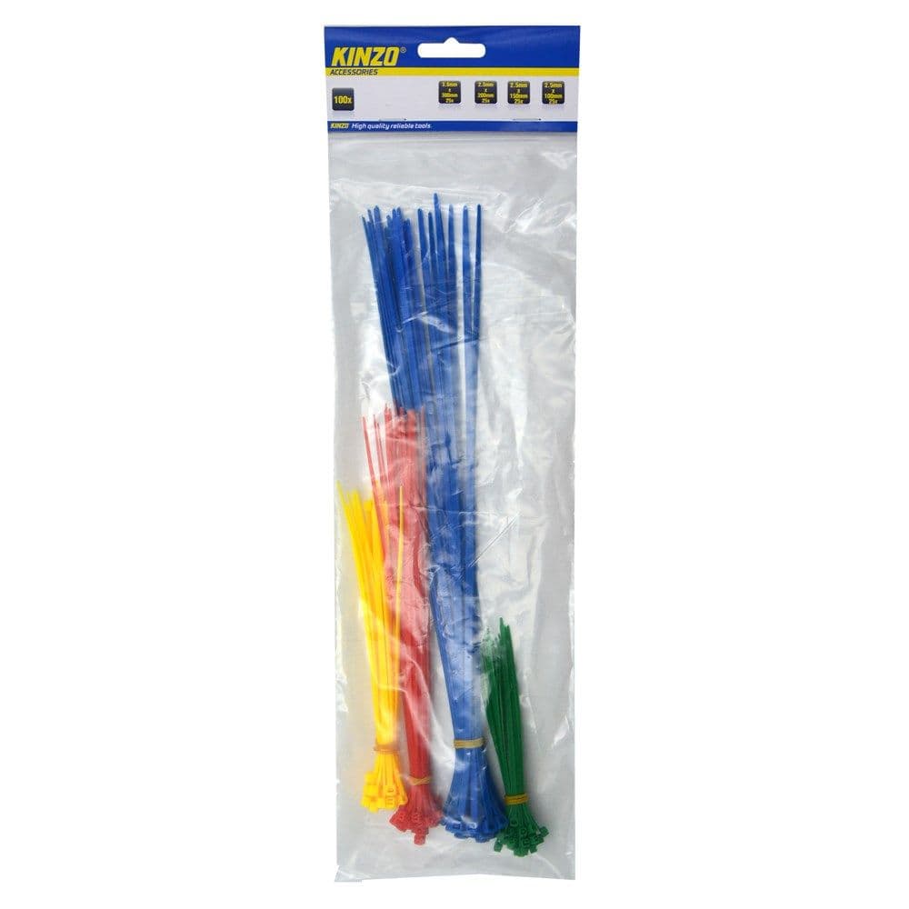 Fasheta plastike, Kinzo, 3.6x300 mm 25 cop blu, 2.5x200 mm 25 cop të kuqe, 2.5x150 mm 25 cop të verdha, 2.5x100 mm 25 cop jeshile