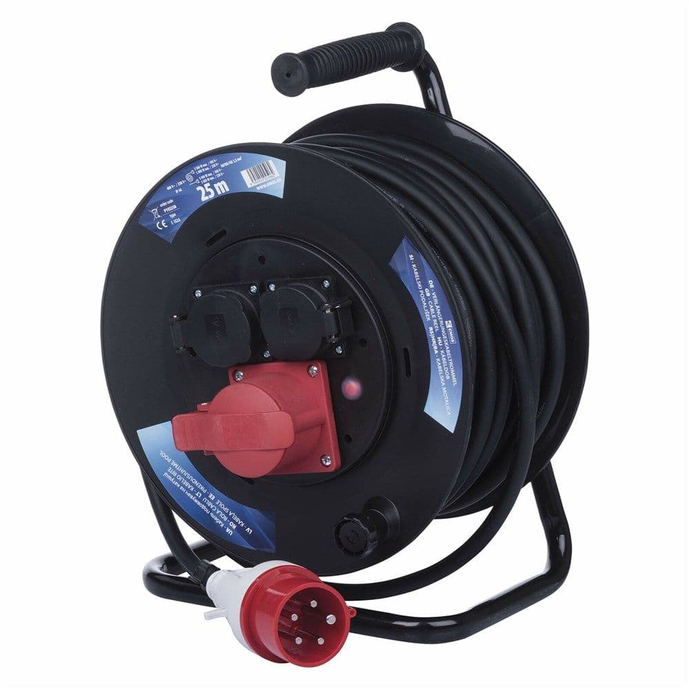 Zgjatues me baraban, 25m, 2xShuko+1xCCE 3P+N, 3x1.5 mm², 5000 W, H07RN-F, 230/400 V, IP44