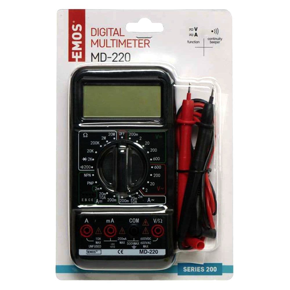 Multimeter, Emos, 2–600 V AC, 2 mA – 10 A AC, 200 mV – 600 V DC, 2 mA – 10 A DC, 200 Ohm – 20 Mohm, 1x9 V