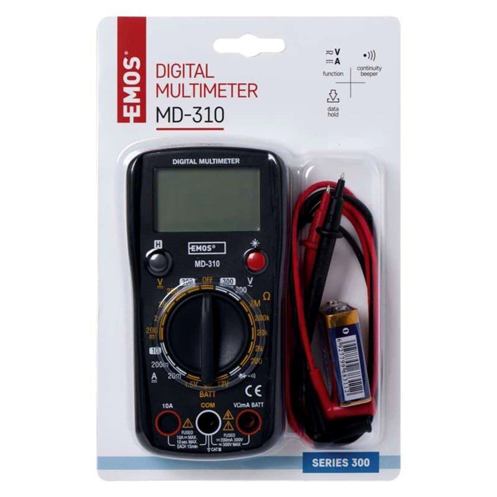 Multimeter, Emos, 200–300 V AC, 200 mV – 300 V DC, 20 mA – 10 A DC, 200 Ohm – 2 MOhm, 1x9 V