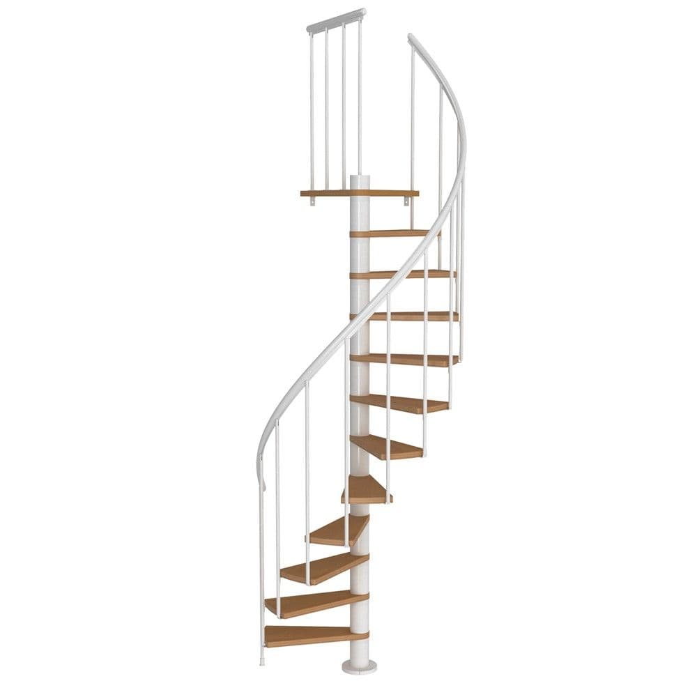 Shkalle Spirale Caligary, me shkelje dru ahu, ø140 cm, H280 cm, 11 shkelje + pedani, shkeje ngjyre natyrale dhe struktua ngjyre Antharcide