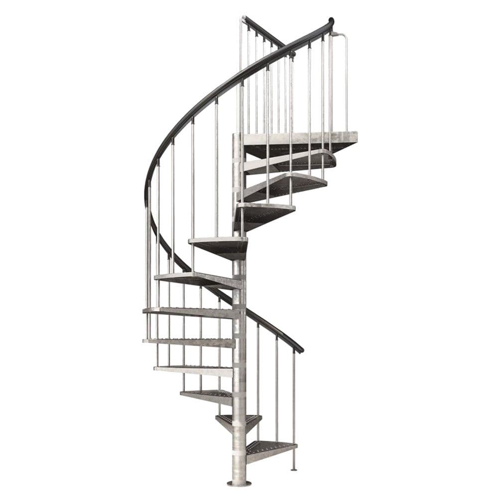 Shkalle Spirale Gardenspin, me shkelje metalike, ø155 cm, H282 cm, 11 shkelje + pedani, shkeje ngjyre gri dhe struktua ngjyre gri