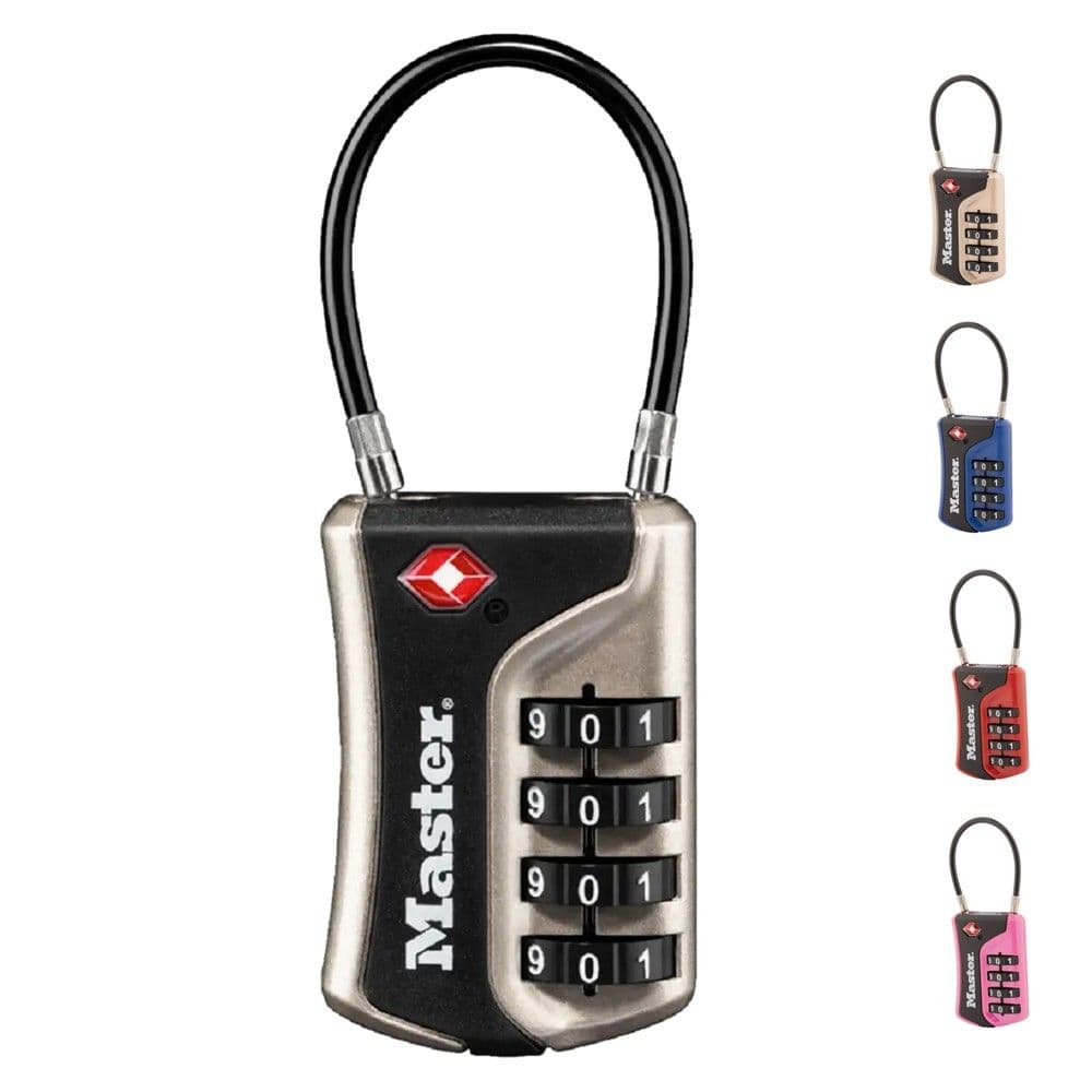 Dry masterlock, Niveli i sigurisë 4, 35mm dry 35mm-trupi zink, mbështjellës fleksibël vinyl kabllor prej çeliku, ø 3mm-3-rivendosje combi-4 col, Bagazhe