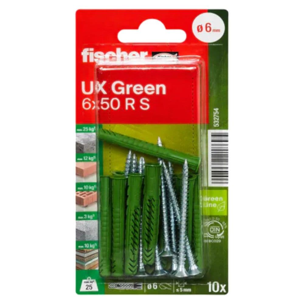 Upa universal UX Green 6 x 50 R (me pature), vidë chipboard 4, 5 x 60, 10 pc