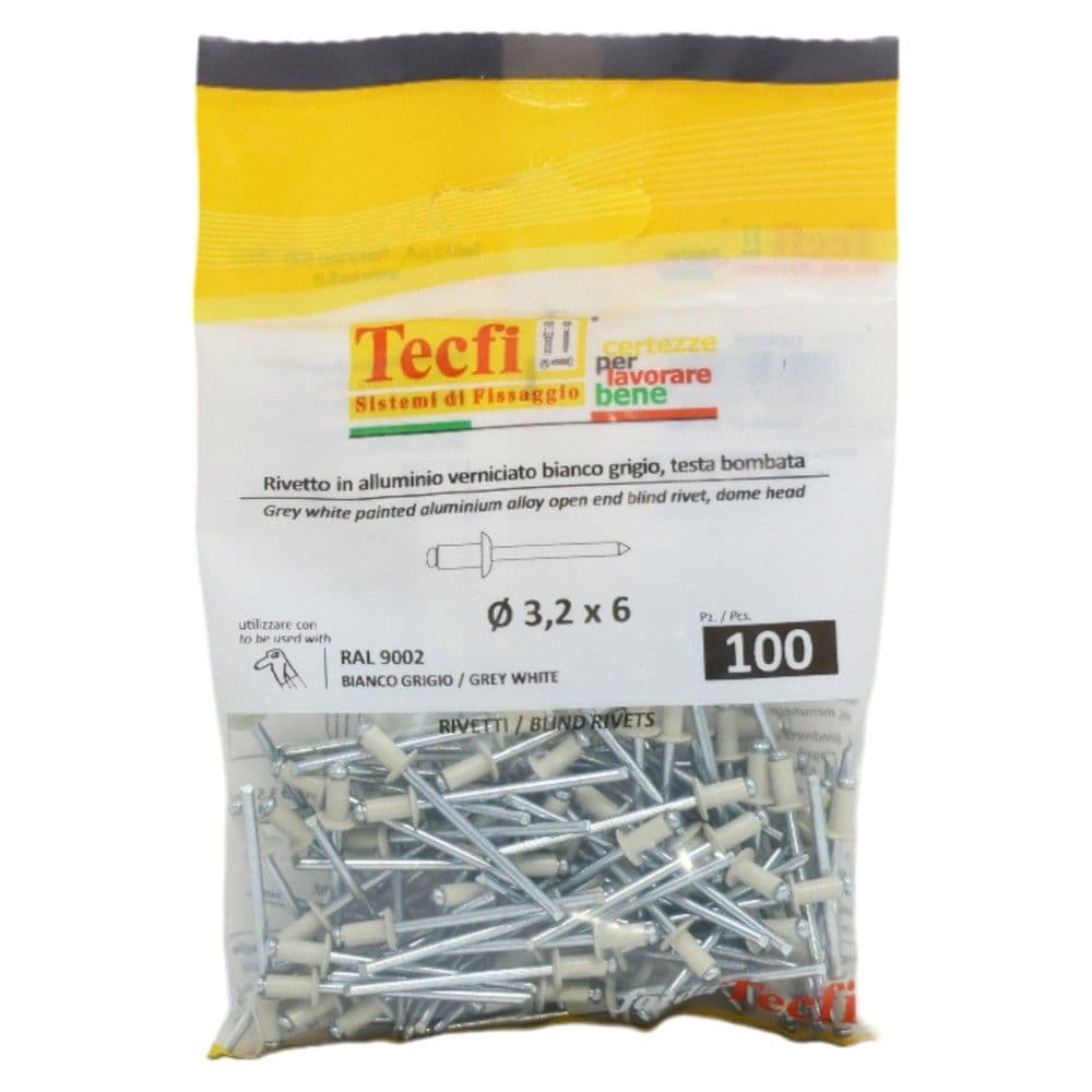 Perçina alumini RAL 9002 alumin/çeliku, Ø 3,2x6mm , Bag 100