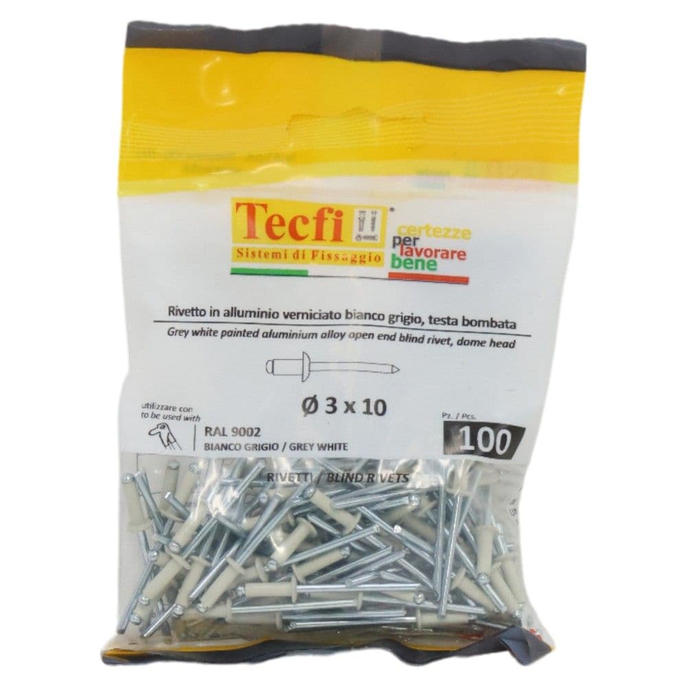 Perçina alumini RAL 9002 alumin/çeliku, Ø 3x10mm , Bag 100