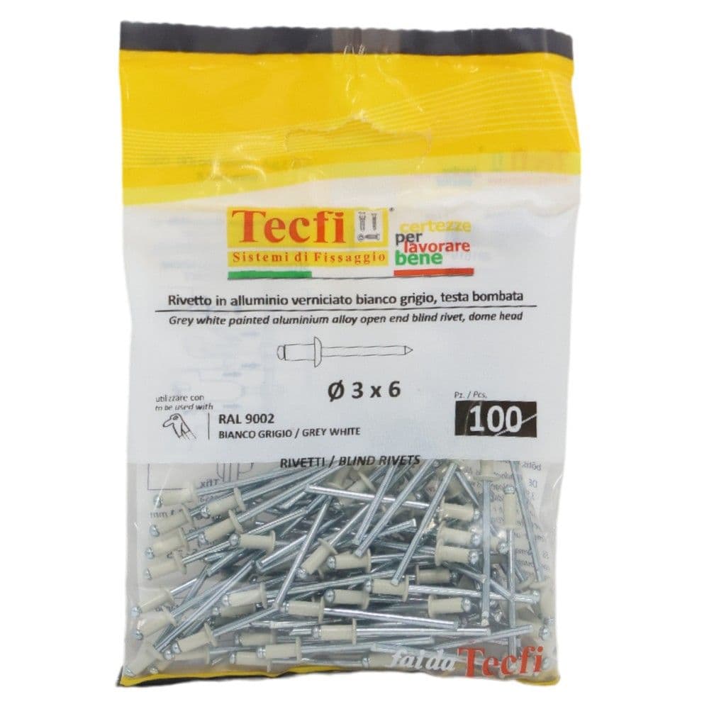Perçina alumini RAL 9002 alumin/çeliku, Ø 3x6mm , Bag 100