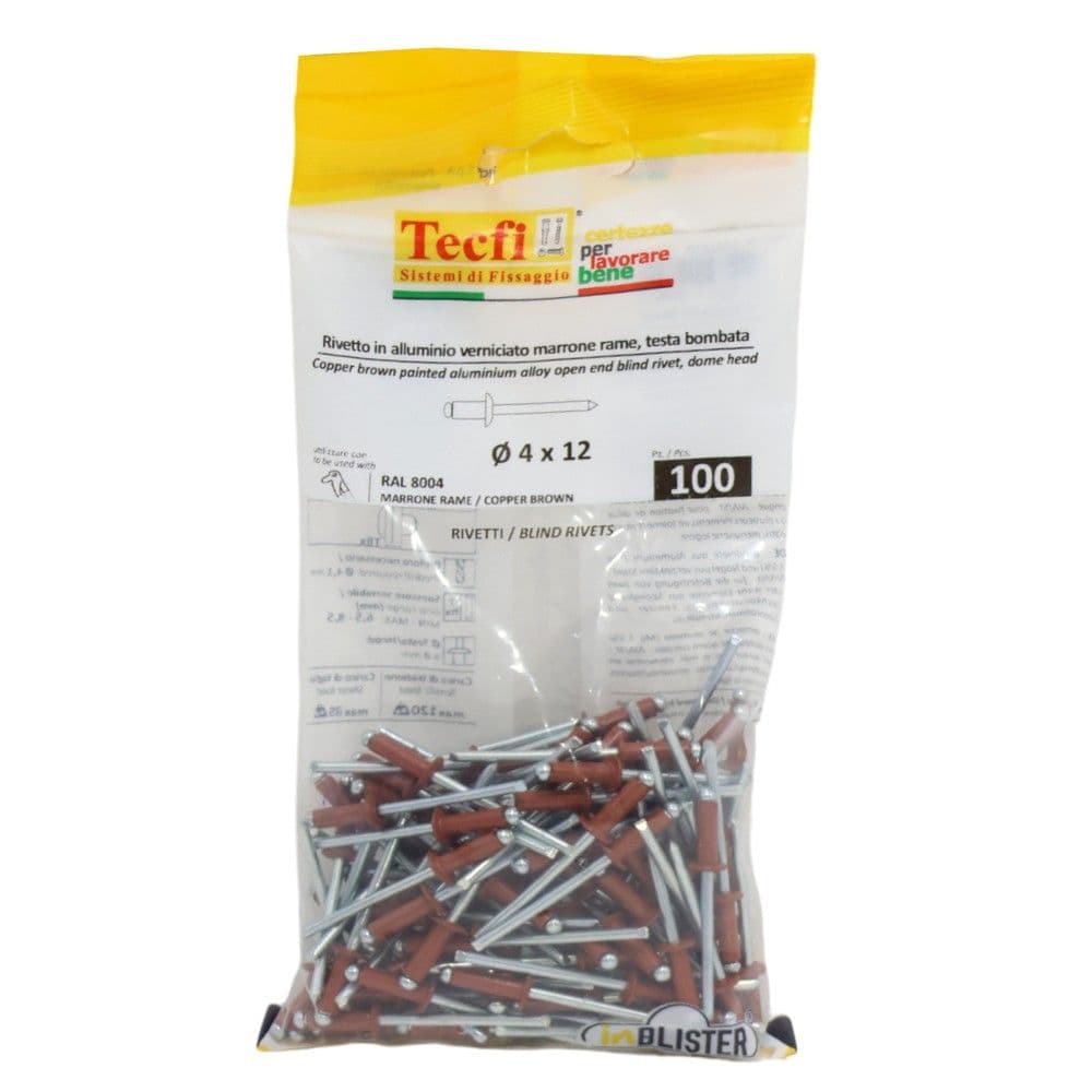 Perçina Alumini/çeliku RAL 8004, Ø 4x12mm , Bag 100