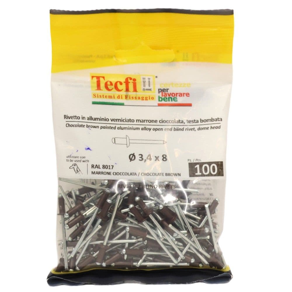 Perçina Alumini/çeliku RAL 8017, Ø 3,4x8mm , Bag 100