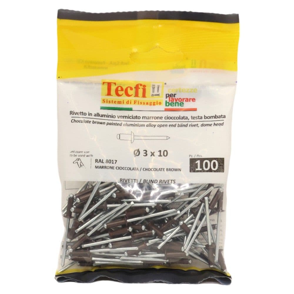 Perçina Alumini/çeliku RAL 8017, Ø 3x10mm , Bag 100