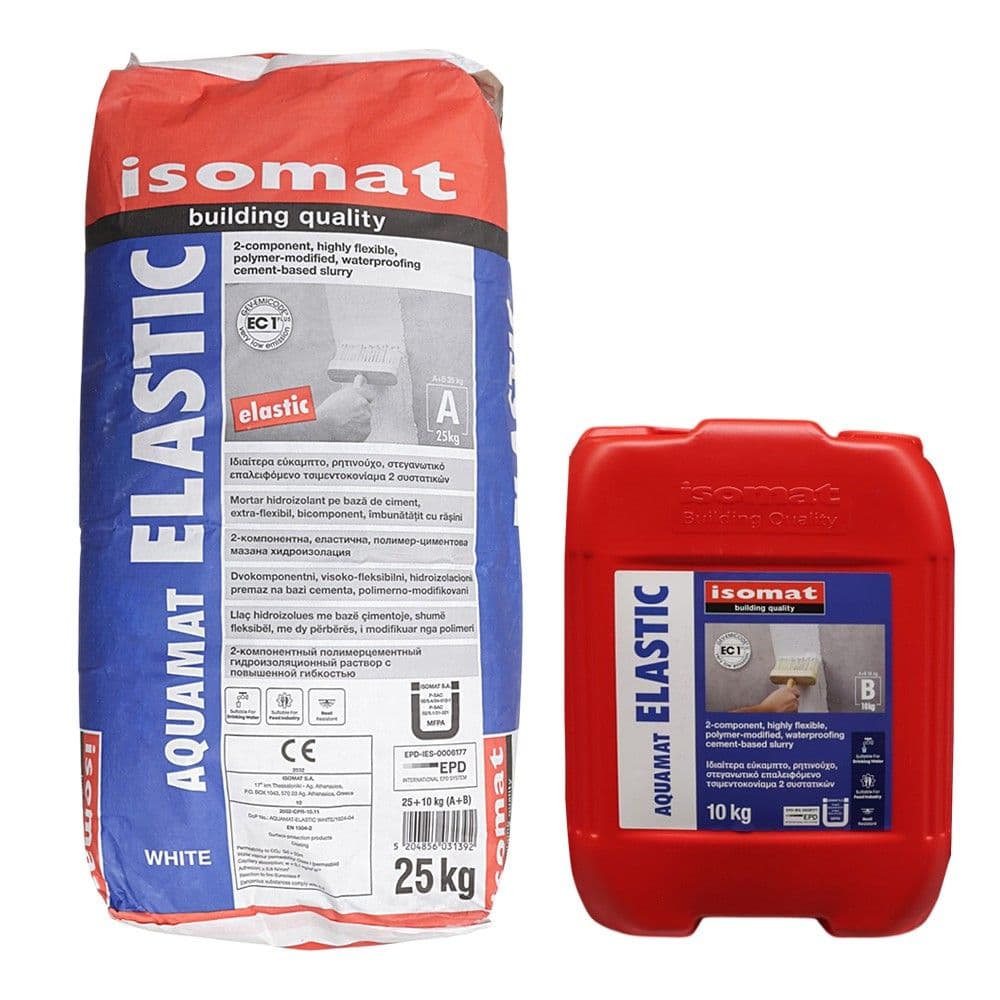 Llac hidroizolues lyeres elastik I bardhe, 2 komponentesh (A-25kg pluhur + B-10 kg emulsion)