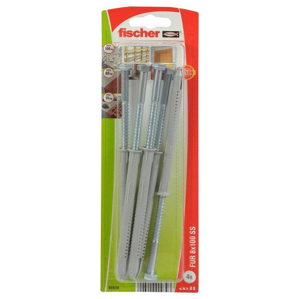 Upa plastike universale FUR 8 x 100 SS K SB-K & vida egzagonale Fischer 6 x 105