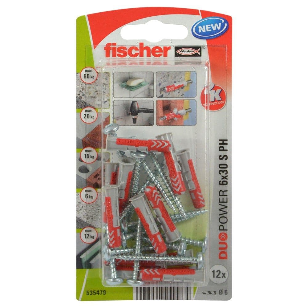 Fischer upa plastike universale DUOPOWER 6 x 30 & vida kokë tigan 4.5 x 40