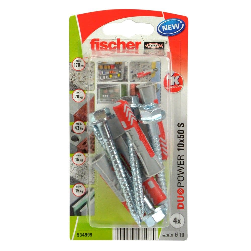 Fischer upa plastike universale DUOPOWER 10 x 50 & vida kokë egzagon 4.5 x 47