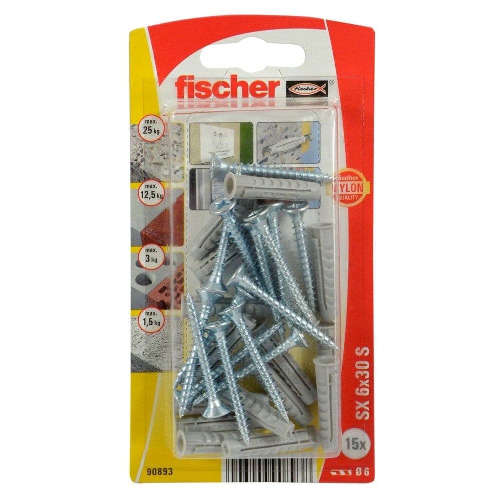 Fischer upa plastike universale DUOPOWER SX 6 x 30 & vida kokë kryq 4.5 x 40