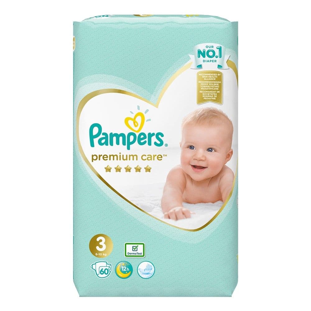 Pelena për bebe me peshë trupore 6-10 kg, Pampers Premium Care, 60 copë
