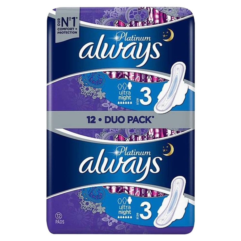 Peceta higjienike, Platinum Collection Duo Ultra Night Size 3, Always, 12 copë