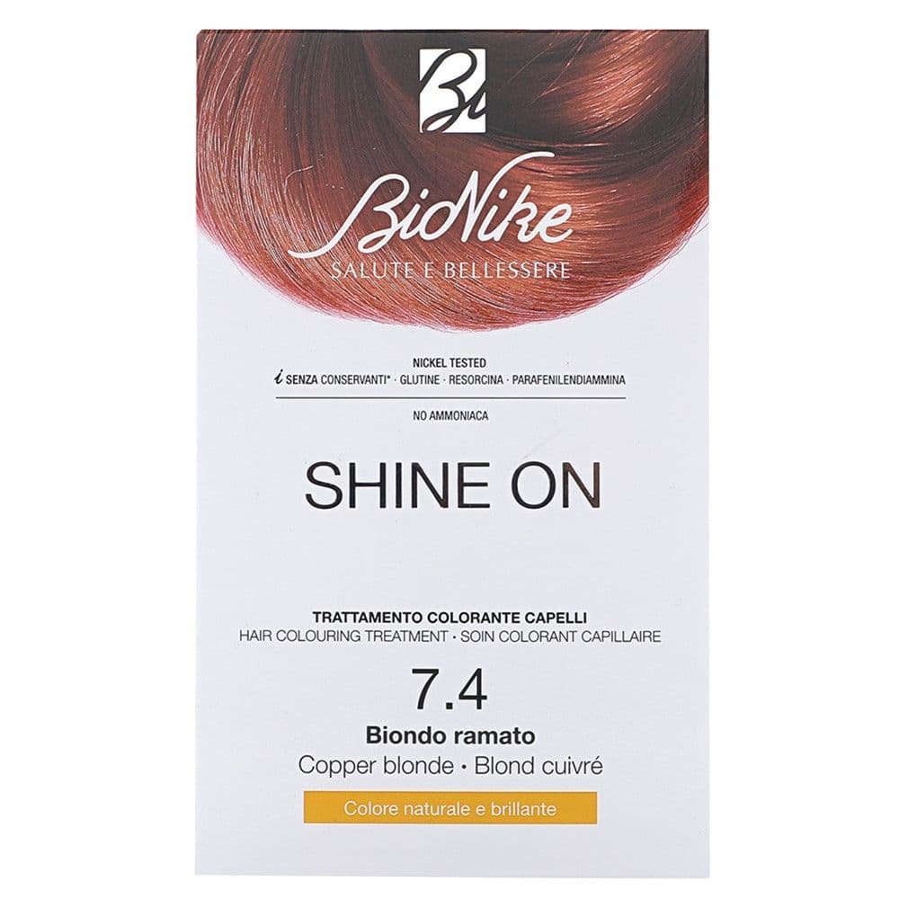 Bojë flokësh permanente, 7.4 Copper Blonde, Shine On, BioNike, 50 + 75 ml
