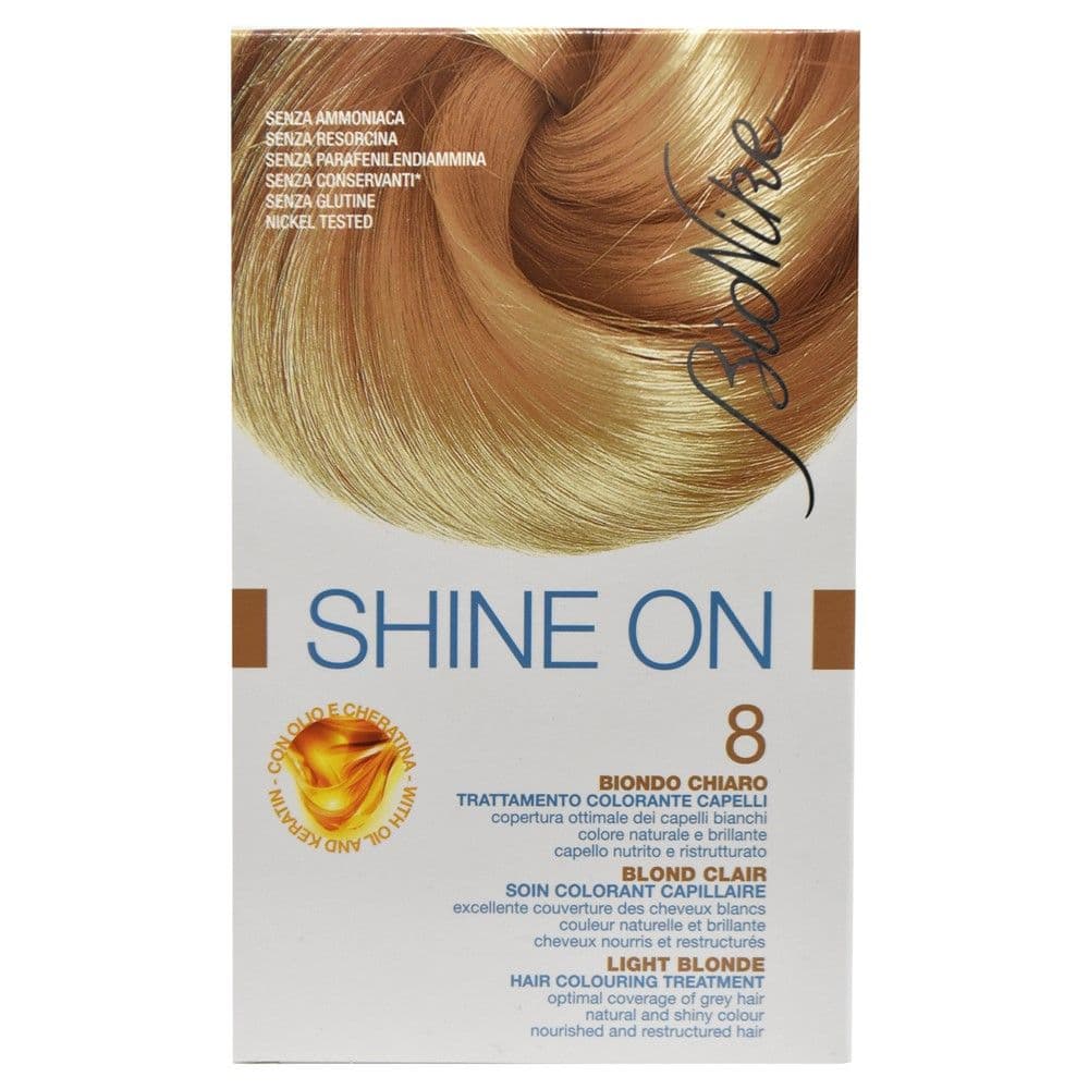 Bojë flokësh permanente, 8.0 Light Blonde, Shine On, BioNike, 50 + 75 ml
