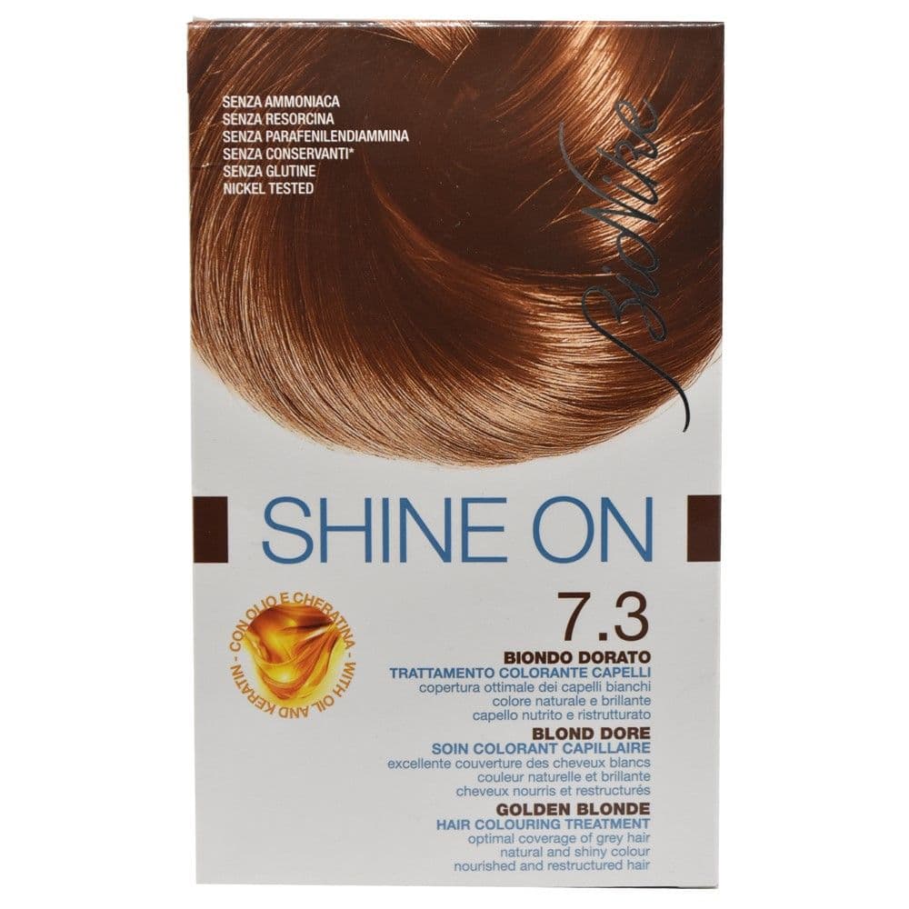 Bojë flokësh permanente, 7.3 Golden Blonde, Shine On, BioNike, 50 + 75 ml