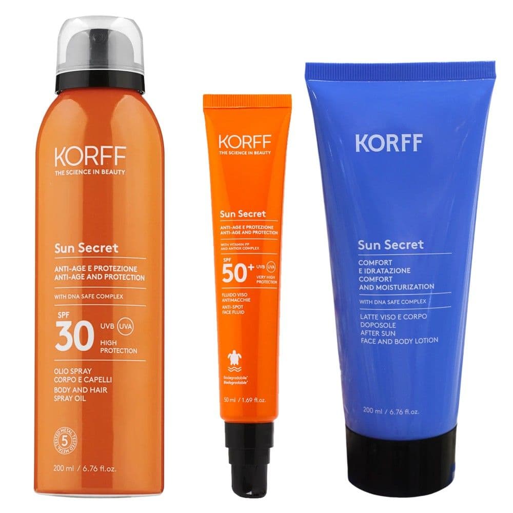 Set Korff sun face 50+ +body hair spray 30+aftersu